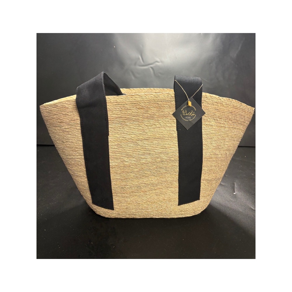 By Del Rio Sustainable Straw Tote Bag Natural Black‎ Woven Fair Trade 00-139